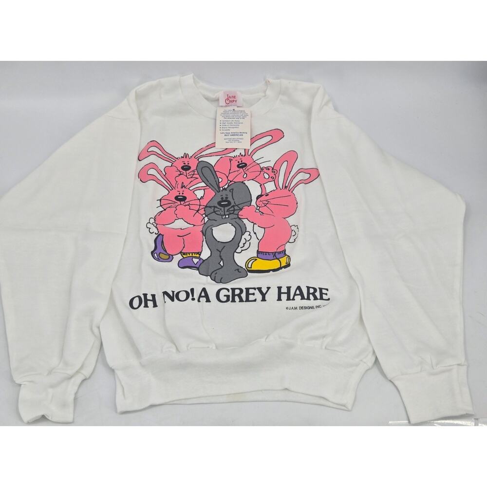 Vintage 1986 Jane Colby "Oh No! A Grey Hare" Crewneck Sweatshirt S Made in USA